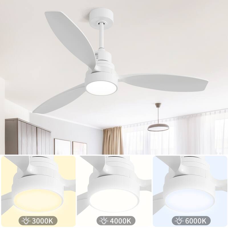52 Inch Integrated LED Ceiling Fan Light with Remote Control, Low Profile Ceiling Fan with 3 Reversible Solid Wood Blades