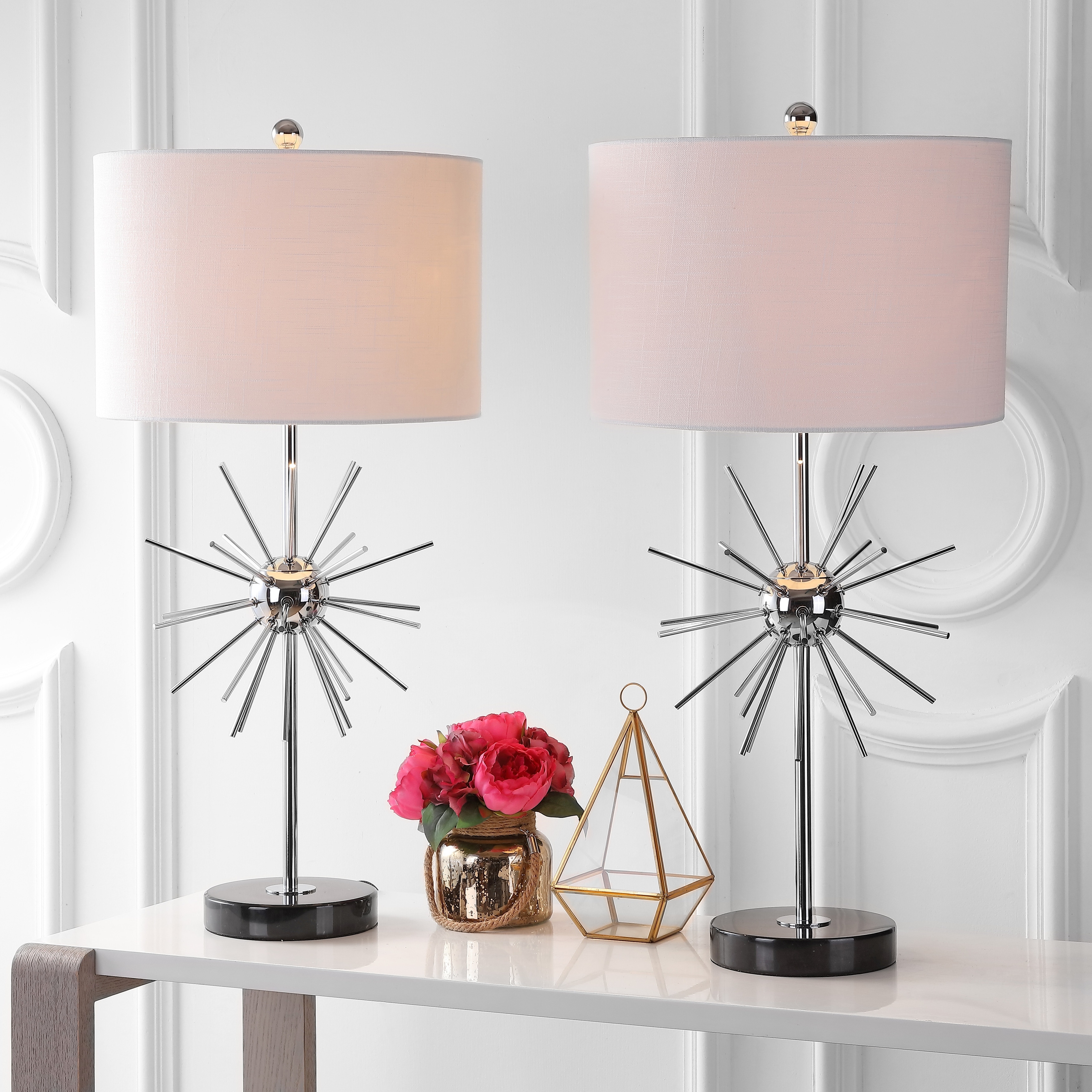JONATHAN Y Hall 31.5" Metal/Marble LED Table Lamp, Chrome (Set of 2)