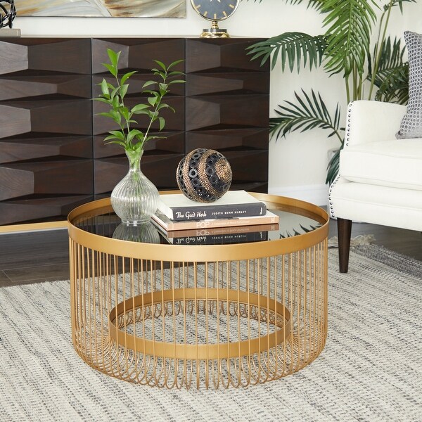 Gold Metal Living Room Coffee Table with Clear Glass Top 32 x 32 x 18 Round On Sale Bed Bath Beyond 34799531