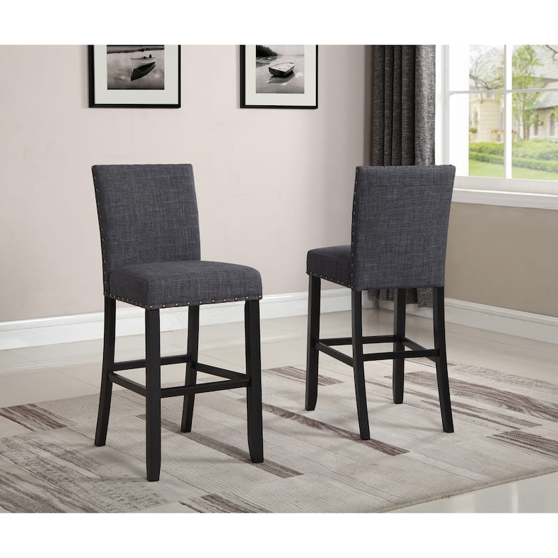 3 Pieces Round Bar Table and Chair Set, Small Dining Table for 2, Breakfast Table with Storage and 2 Fabric Nailhead Pub Chairs