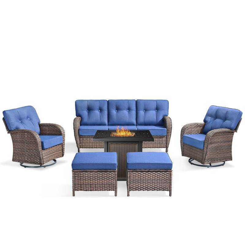 Pocassy Outdoor 30 In Fire Table with Sofa Patio Swivel Chair Set