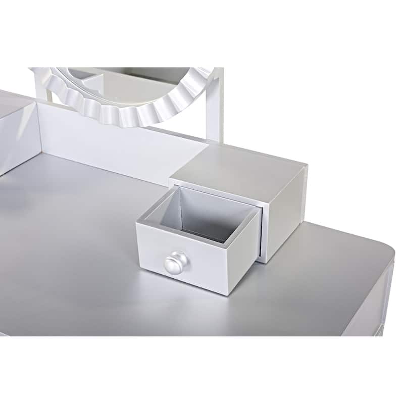 Luxury Vanity Desk with Round Mirror,Height-Adjustable