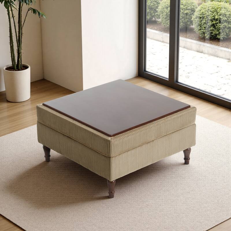 Modular Corduroy Tufted Storage Ottoman with Reversible Tabletop