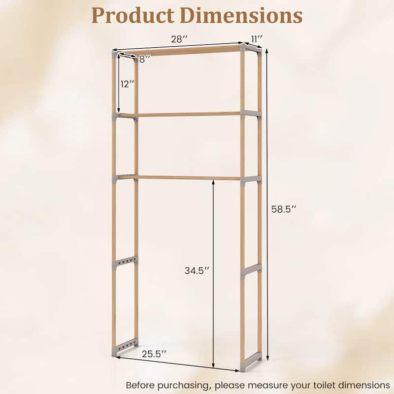 Gymax Over The Toilet Storage Rack 3-Tier Pine Wood Bathroom Organizer