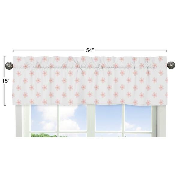 Pink White Flower Blossom Window Curtain Valance - Blush Shabby Chic Farmhouse Daisy for Burgundy Watercolor Floral Collection