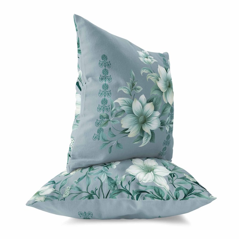 Mint And Green Petal Perfection Faux Suede Throw Pillow Zipper