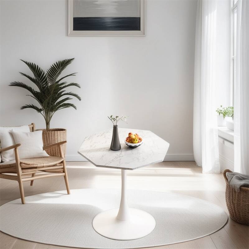 31.50"Modern Octagonal Coffee Table with MDF Table Top,Metal Base