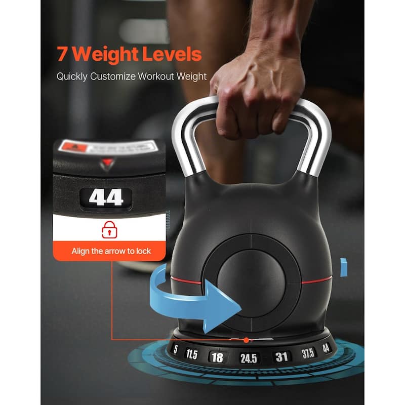 Black Adjustable Kettlebell with 7 Weight Levels ABS Body and Aluminum Handle for Full Workouts - 10 x 10 x 14.1 in