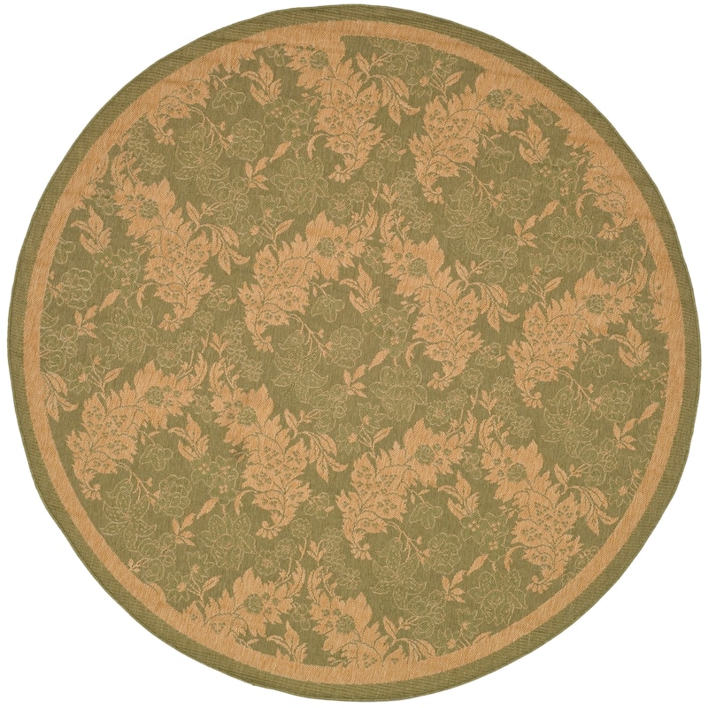 SAFAVIEH Courtyard Arla Indoor/ Outdoor Waterproof Patio Backyard Rug - 6'7" Round - Green/Natural
