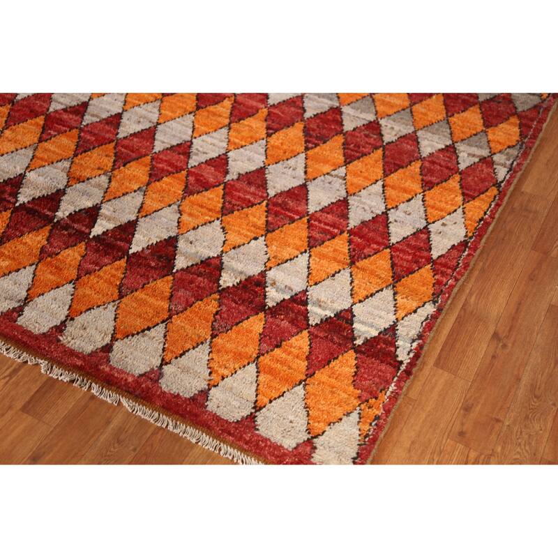 Orange Trellis Moroccan Oriental Area Rug Hand-Knotted Wool Carpet - 6'4" x 9'9"