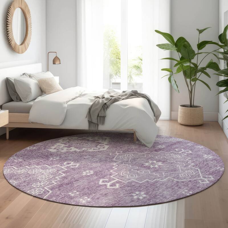 Premium Washable Super Soft Boho Global Mayfield Rug - Lavender - 8' x 8' - Round