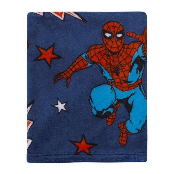 slide 2 of 4, Marvel Spiderman Blue, Red and White Super Soft Plush Baby Blanket