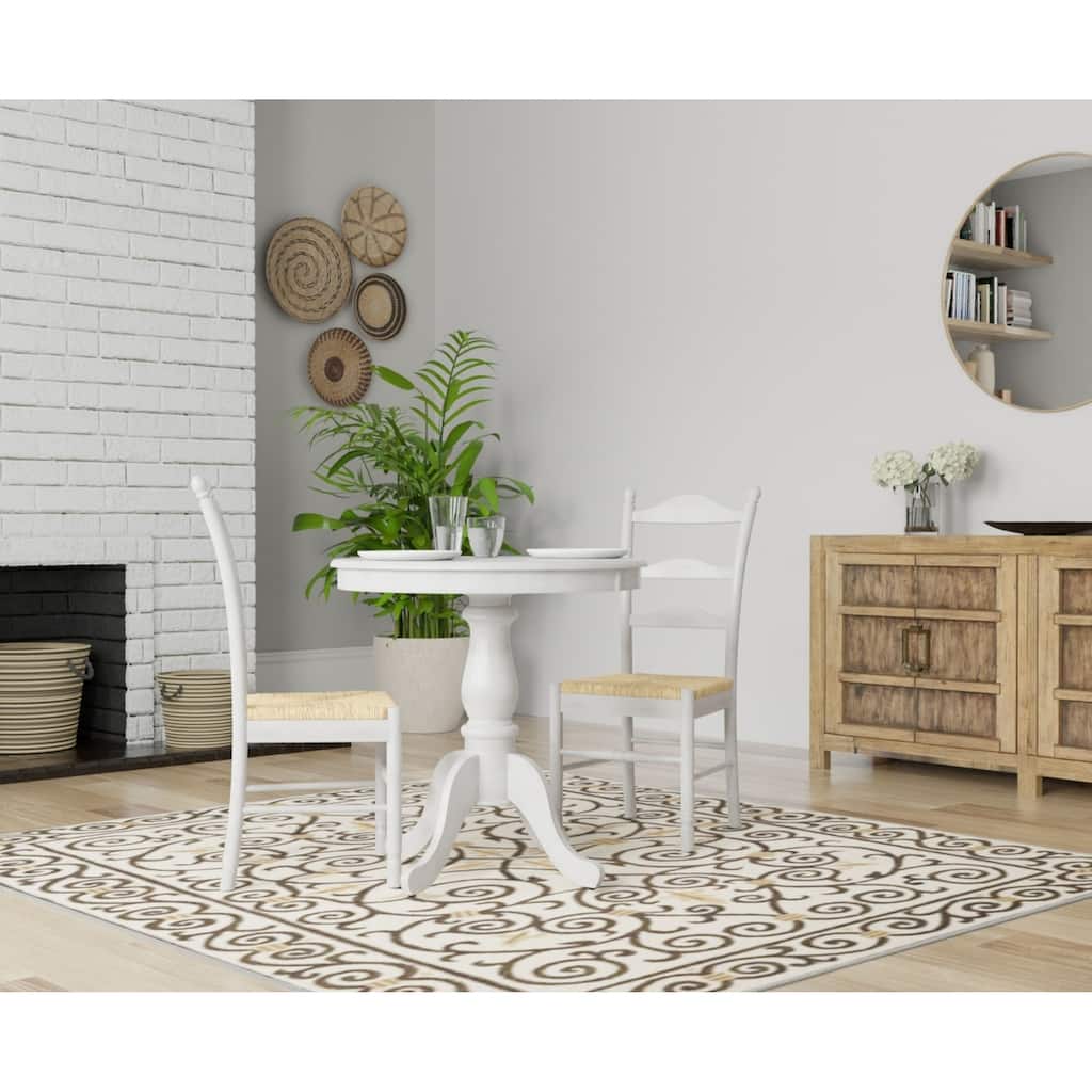 Rustic Style Pedestal Round Dining Table - 30" - Whitewash Finish