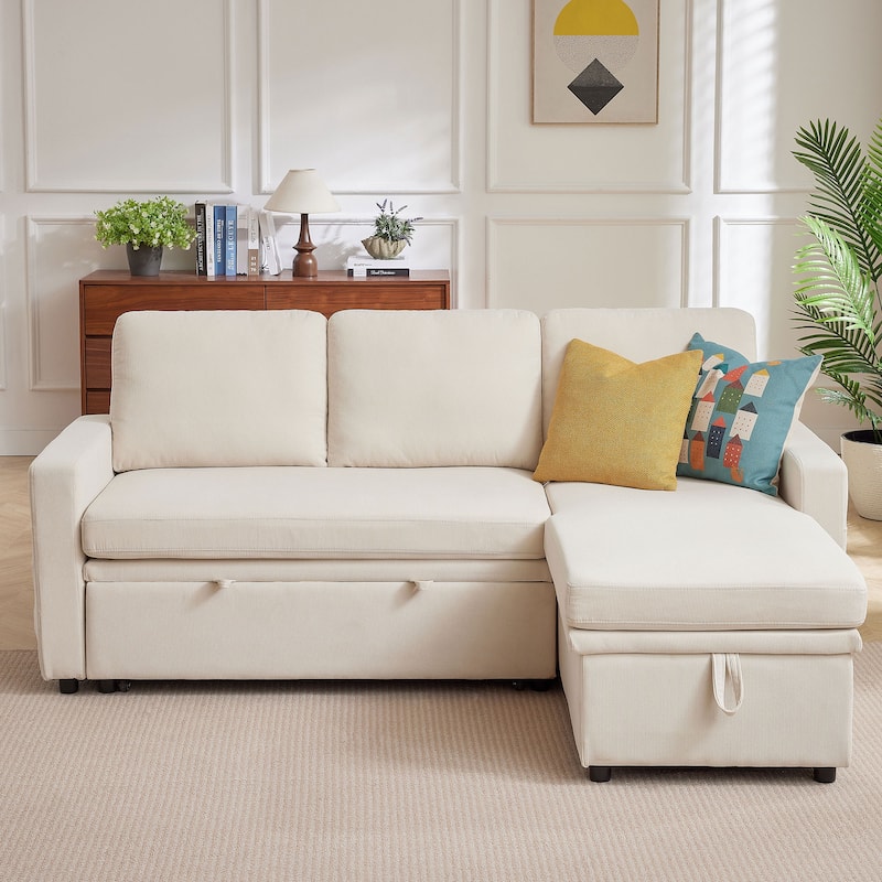 78.94" Striped Fabric Sleeper Sofa - Beige