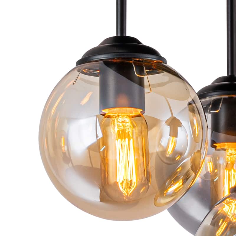 5 Lights Semi-Flush Mount Ceiling Light Smoky Gray&Amber Glass Globes - Dia.17.32-in