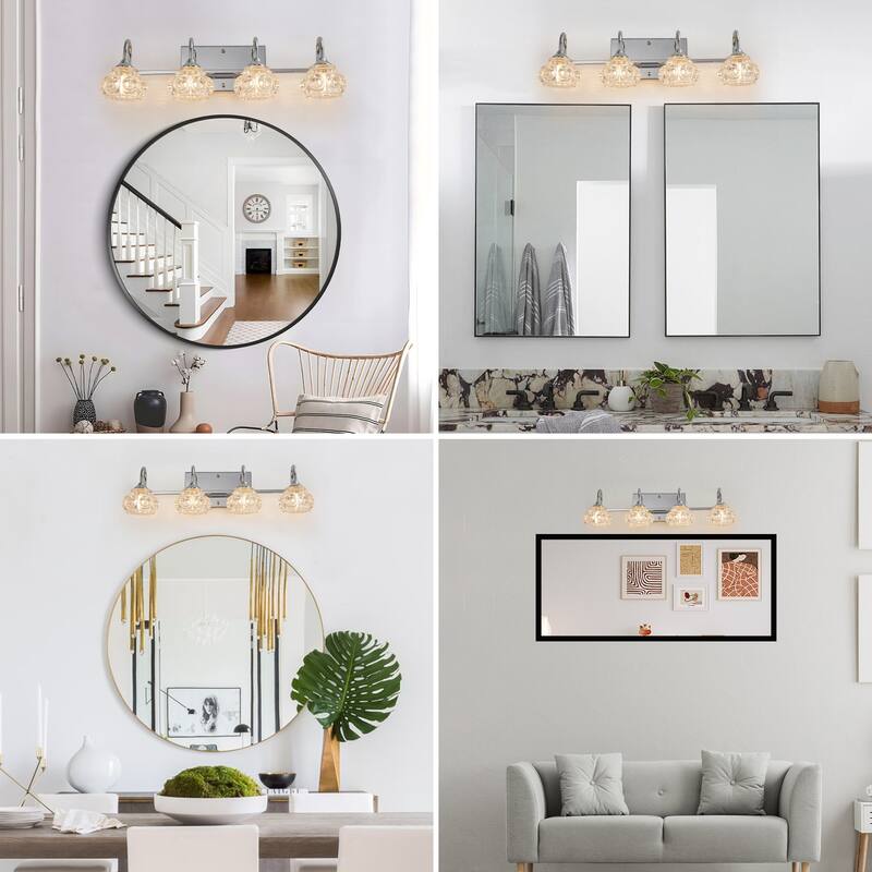 23" Modern Crystal Bathroom Vanity Light, 4-Light Wall Sconce with Clear Glass Shade, Elegant Wall Mount Lighting for Bathroom