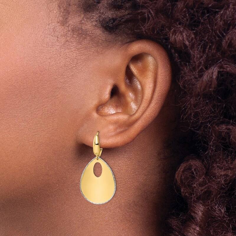 Curata 14k Two tone Gold Polished Textured Flat Pear-shapes Leverback Dangle Earrings 40mm