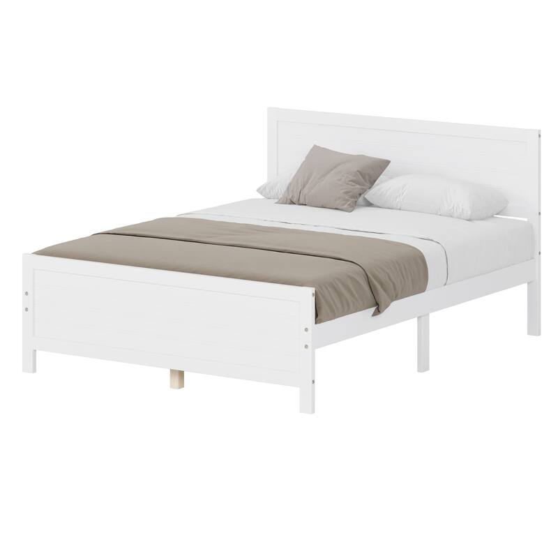 Wood Platform Bed Frame with Headboard and Wood Slat Support