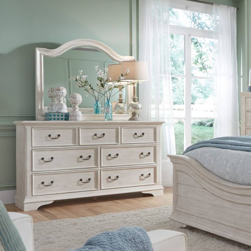 Bayside Antique White with Wire Brushing Arched Mirror - Off-White