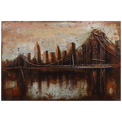 "Bridgescape" Mixed Media Iron Hand Painted Dimensional Wall Art