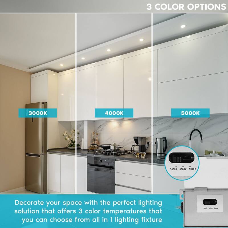 Luxrite 2" LED Recessed Light with J-Box, 3 Color Option 3000K/4000K/5000K, Dimmable 8W, 600 Lumens, Damp Rated 4 Pack - 4 Pack