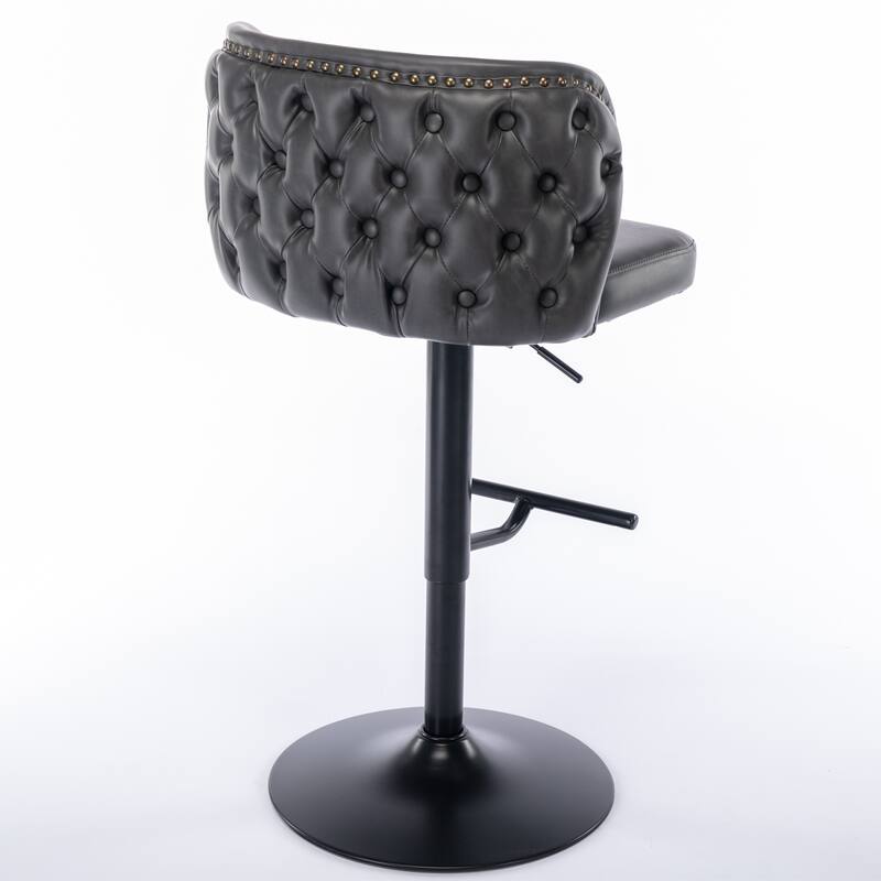 Modern Swivel Barstools, Tufted Back Upholstered Dining Chair, Leather High Bar Chair Adjustable Height, Set of 2