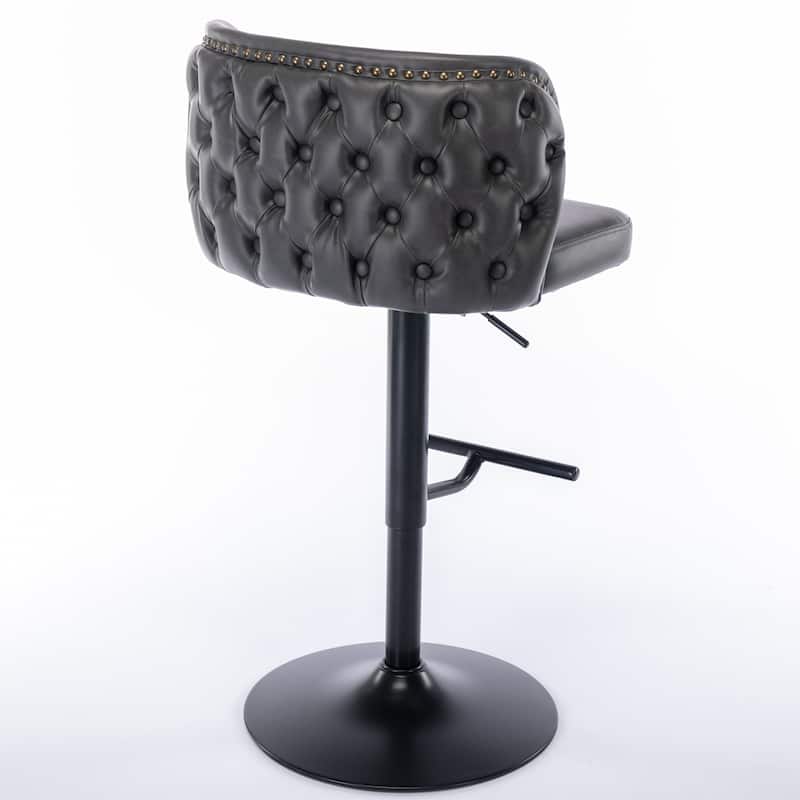 Roomfitters Modern PU Leather Swivel Bar Stools Set of 2, Adjustable Height Bar Chairs with Tufted Back and Black Metal Base