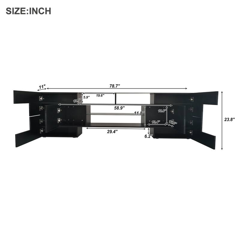 Modern TV Stand with Illuminated Glass Shelves, High Gloss UV Finish, and Ample Storage, 78.7'' Wide