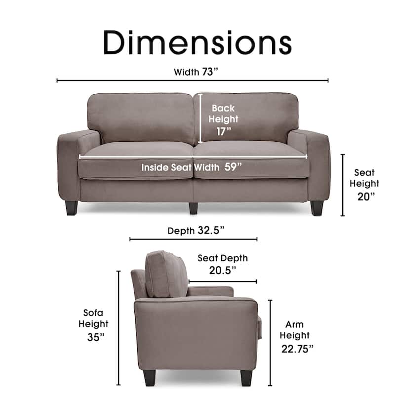Serta Palisades Upholstered 73" Sofas for Living Room Modern Design Couch, Straight Arms, Soft Upholstery, Tool-Free Assembly