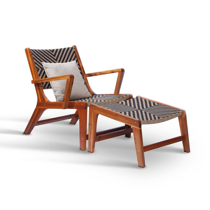 M4H Sevilla Brown Solid Acacia Wood Patio Lounge Chair with Ottoman - Brown