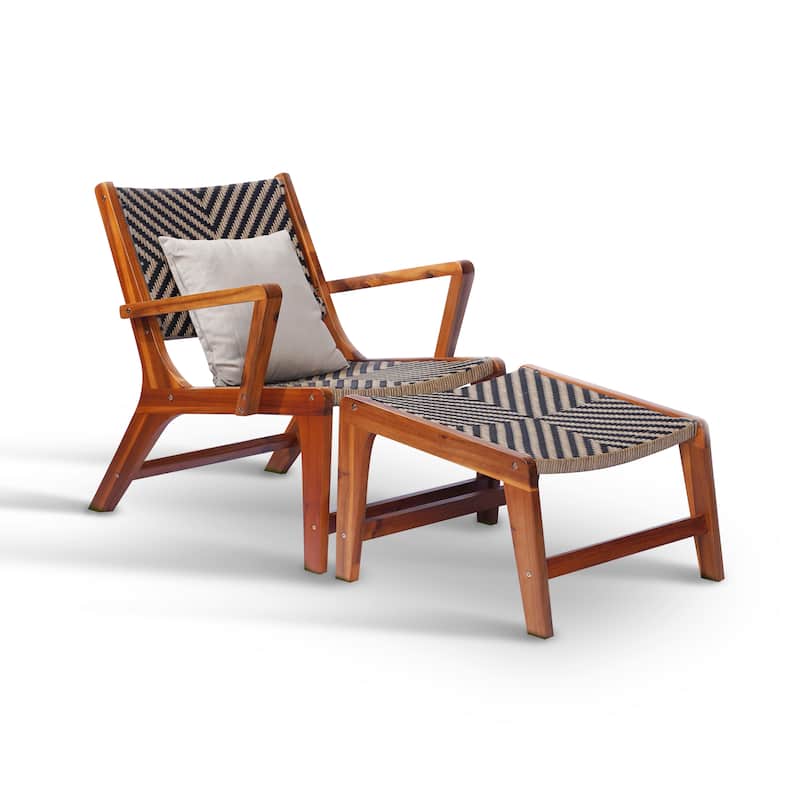 M4H Sevilla Outdoor Wicker Wooden Lounge Chair Set with Ottoman - 9' x 12'