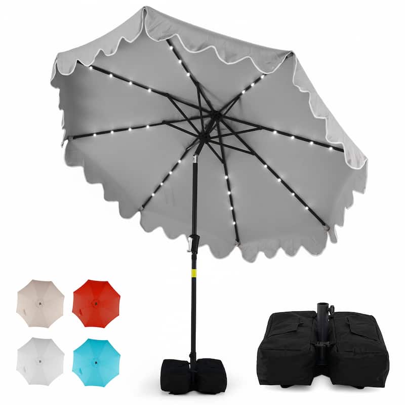 Gymax 9 FT Outdoor Patio Umbrella w/32 Solar LED Lights & Weighted - Grey