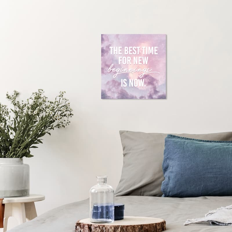 Wynwood Studio Prints Typography and Quotes New Beginnings Purple and Transitional Wall Art Canvas Print - 12 x 12