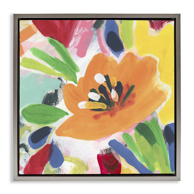 Stupell Vivid Orange Flower Impressions Framed Floater Canvas Wall Art Design By June Erica Vess - 25 x 25 - Grey
