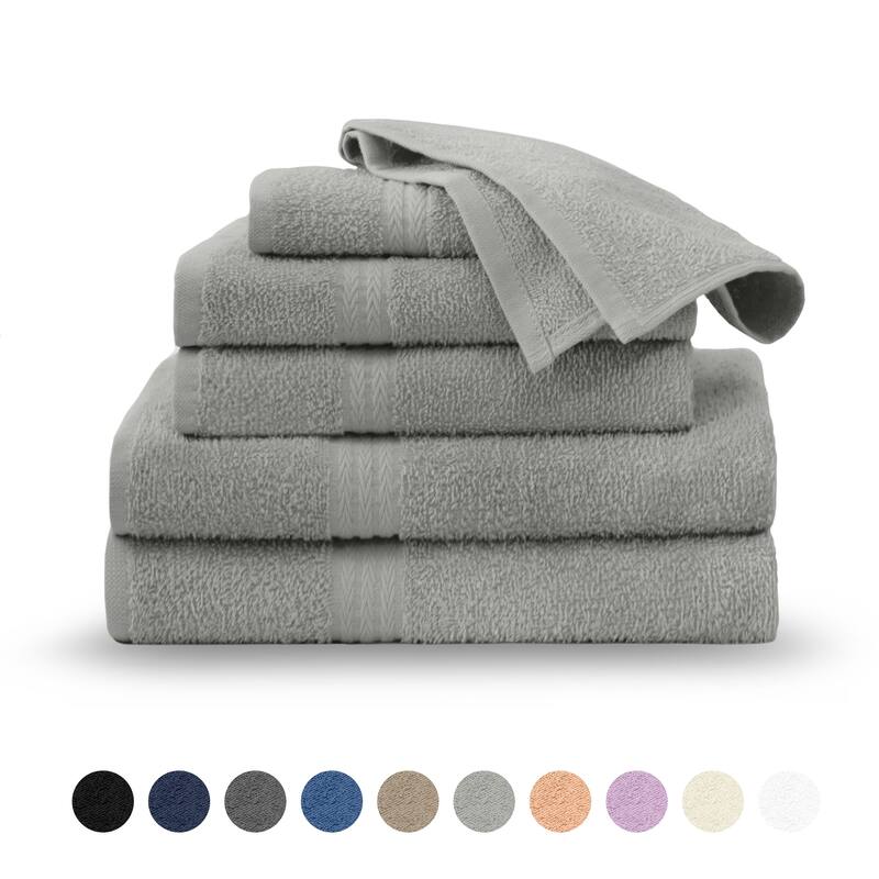 Superior Miami 100% Cotton 6-Piece Towel Set - Lightweight & Quick Drying - 6-Piece - Gray
