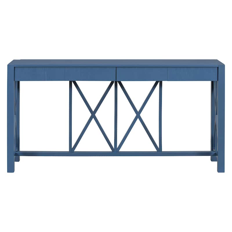 Roomfitters 60" Farmhouse Console Table, Acacia Veneer Entryway Sofa Table with 4 Drawers and Crisscross Design