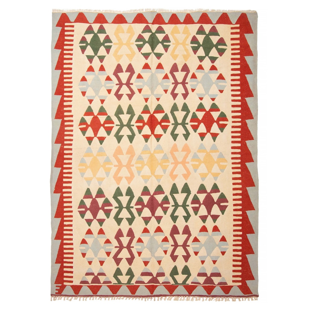 ECARPETGALLERY Flat-Weave Sivas Cream Wool Kilim - 6'4 x 8'9