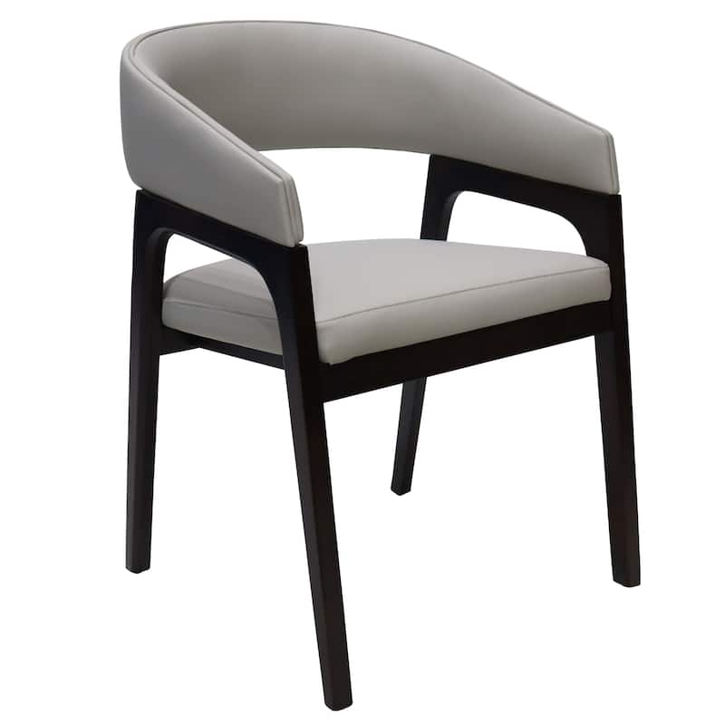 Cali Leather Dining Chair with Rubberwood Legs for Modern Kitchend and Dining Room Accent Arm Chair With Curved Open Back Design - Light Grey