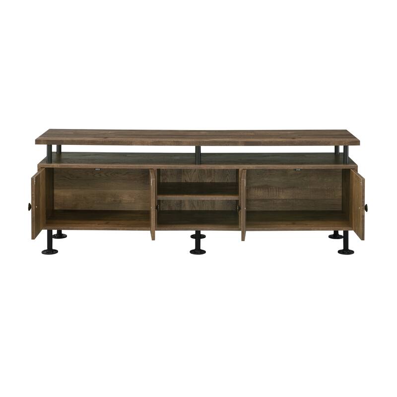 TV Stand in Rustic Oak & Black Finish - Tan