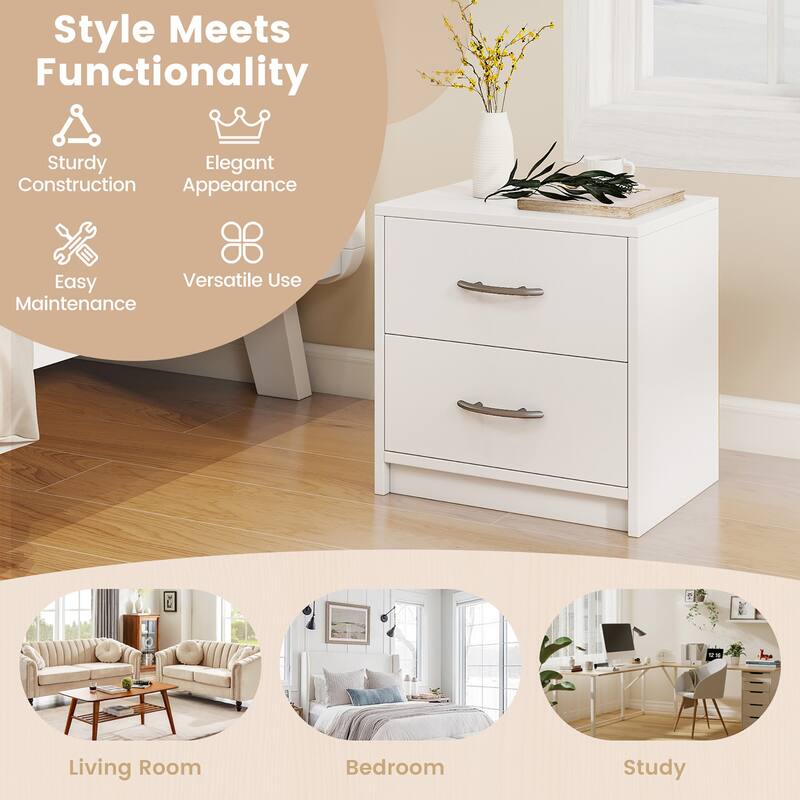 Gymax 2-Drawer Nightstand Modern Bedside Table w/ Storage for Living