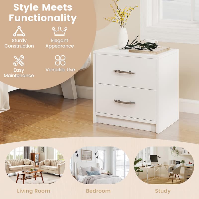 Gymax 2PCS 2-Drawer Nightstand Modern Bedside Table w/ Storage for
