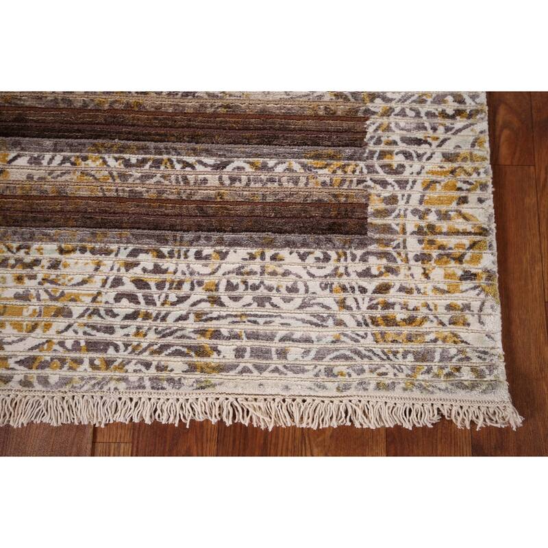Striped Abstract Oriental Modern Accent Rug Hand-Knotted Wool Carpet - 2'9" x 4'10"