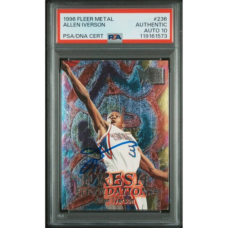 Allen Iverson 1996 Fleer Metal Signed Basketball Rookie Card #236 Auto Graded PSA 10 Cert # 119161573 - 8' x 11'