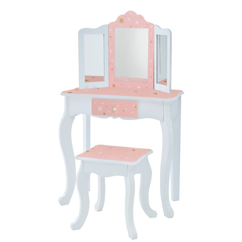 Teamson Kids - Fashion Twinkle Star Prints Gisele Play Vanity Set - 23.5 x 11.5 x 38.5