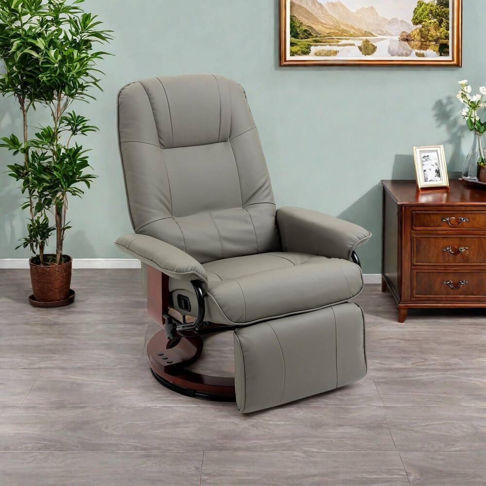Faux Leather Manual Swivel Recliner Chair with Footrest, Armrest and Wrapped Wood Base