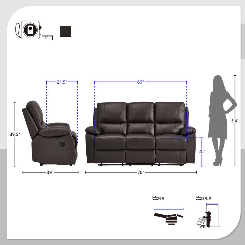 Harrington 2-Piece Faux Leather Manual Reclining Living Room Sofa Set