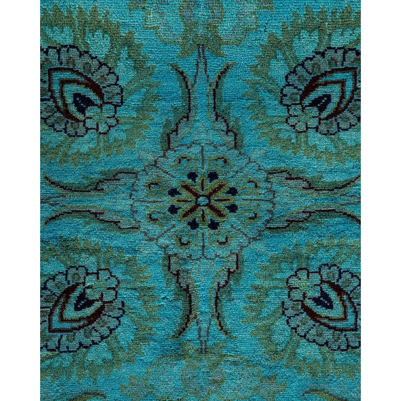 Overton Hand Knotted Wool Vintage Inspired Modern Contemporary Overdyed Blue Area Rug - 8' 2" x 10' 2"