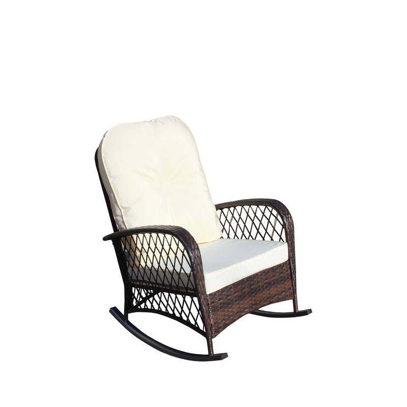 Outdoor Wicker Rocking Chair with Wide Seat, All- Weather Rattan Armchair for Poolside, Garden, Porch, Backyard