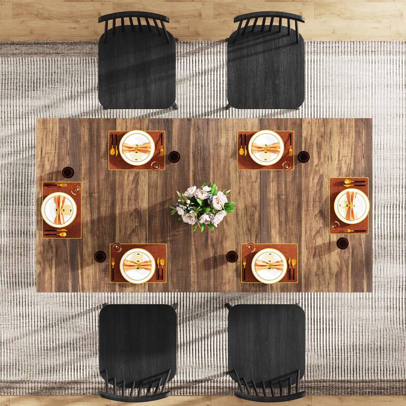 63-inch Modern Dining Table for 4-6 People, Rectangular Marble Dinner Table with Gold Metal Frame for Home Kitchen