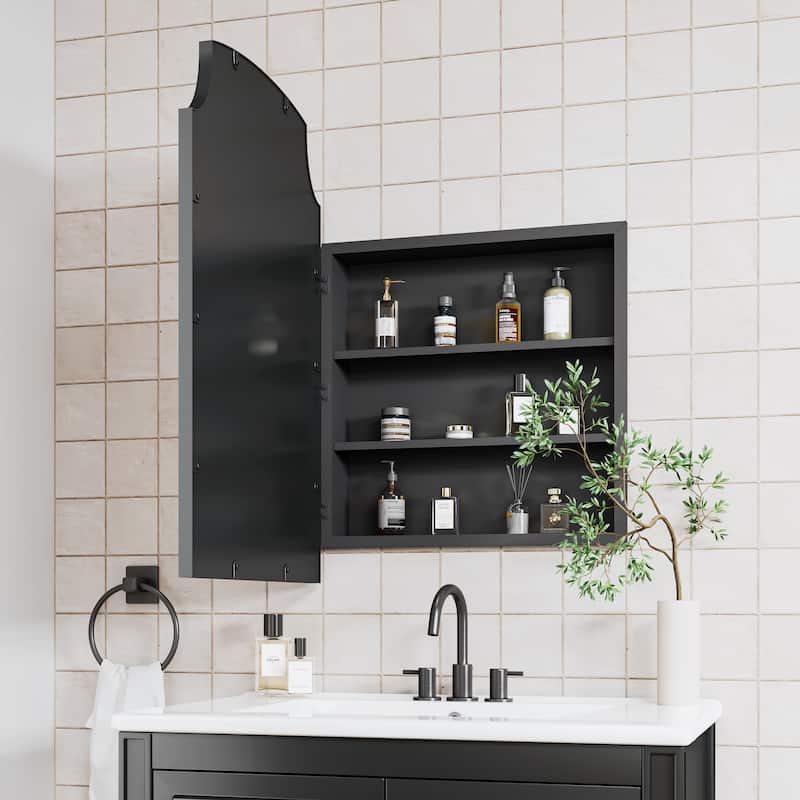 Farmhouse Bathroom Medicine Cabinet with Mirror Wall-Mounted Storage Cabinet with 3 Shelves Bathroom Organizer - 29.9" x 19.7"